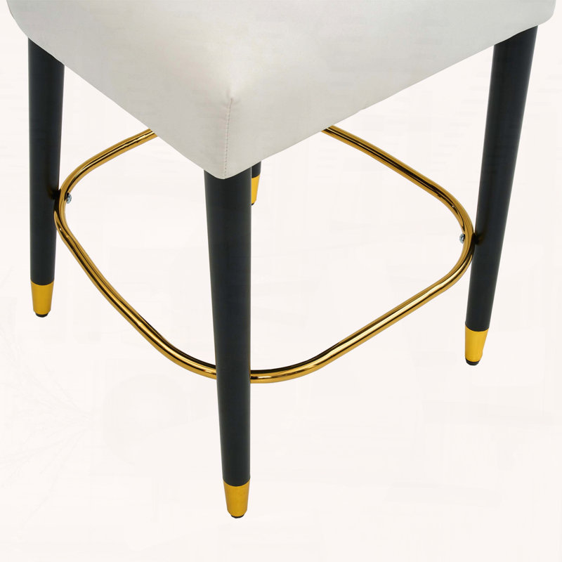 Tabouret de comptoir 27 pouces avec dossier capitonné et repose-pieds doré, ensemble de 2, Beige