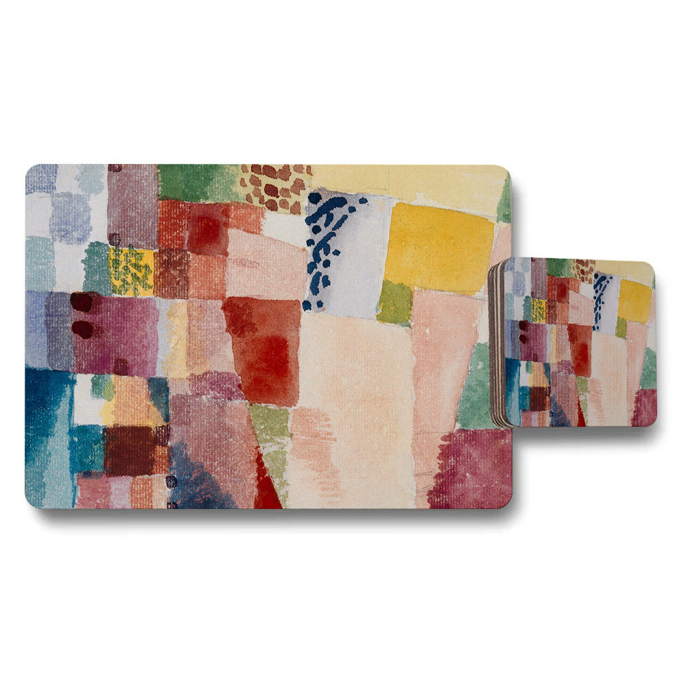 Abstract Patchwork Placemats And Coaster Set Colorful Kitchen Decor