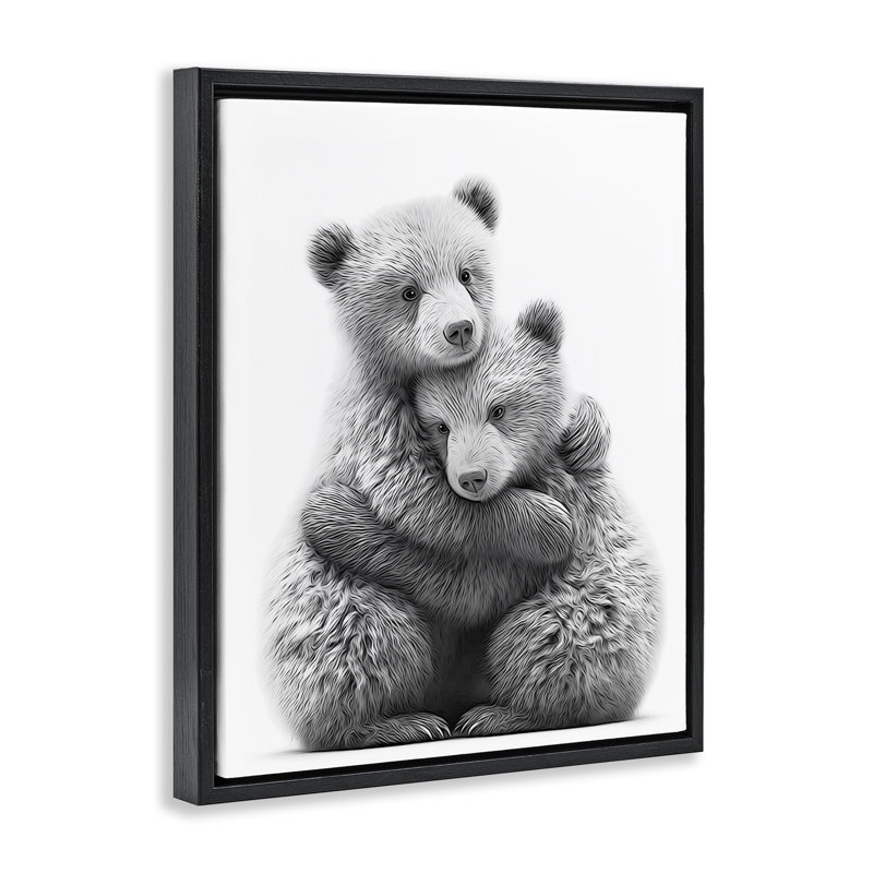 «Two Hugling Bears», art mural encadré par Annalisa Latella, Cadre flottant noir de jais, H 21 po x l 17 po