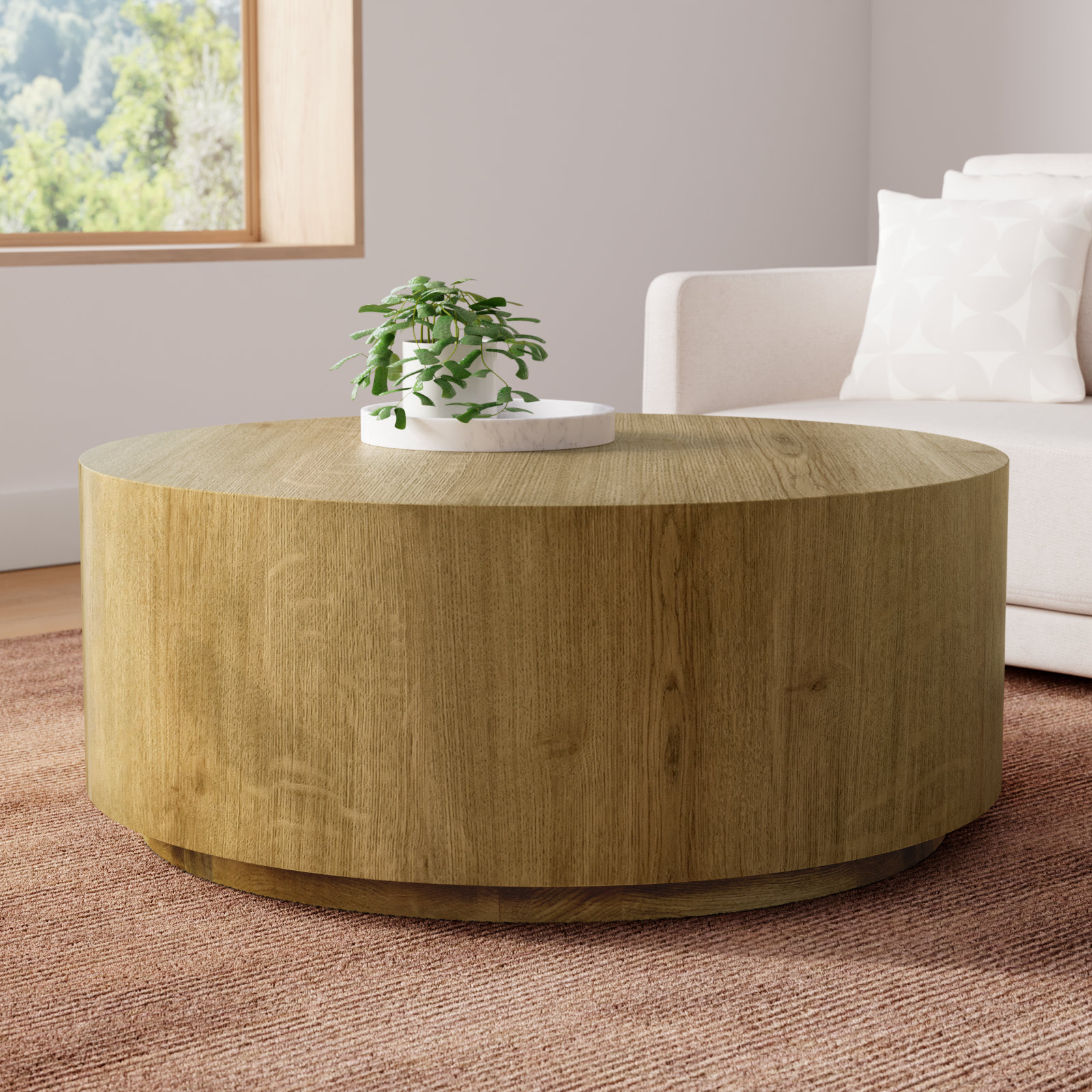 Taryn 42" Drum Coffee Table, Light Brown