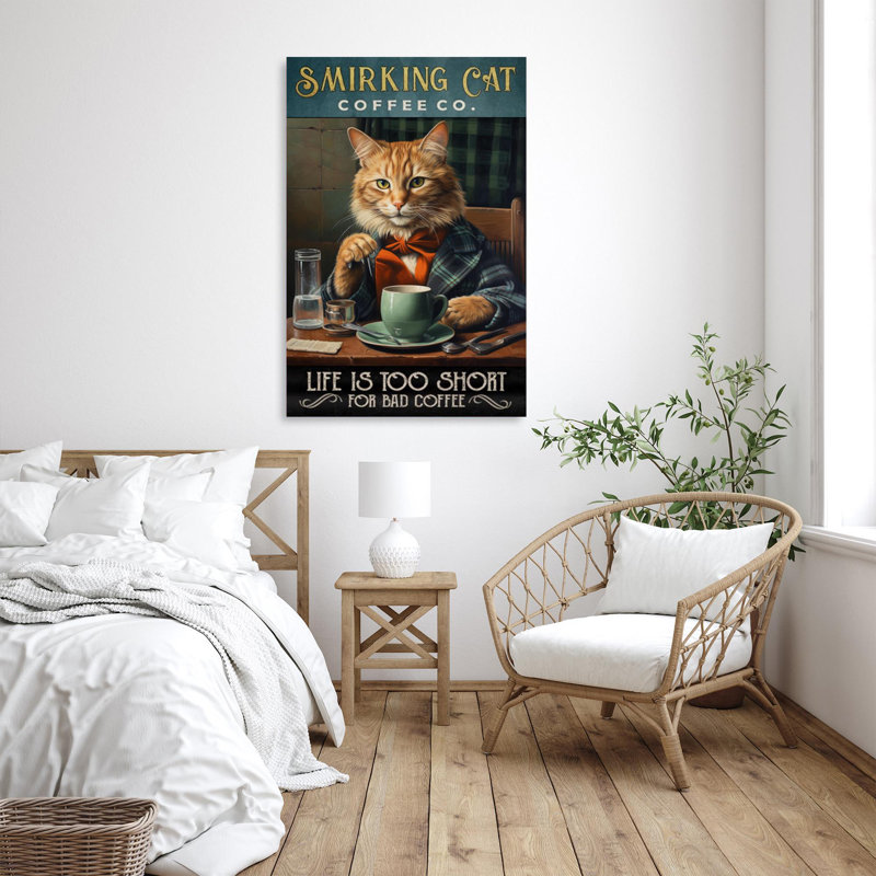 Smirking Cat Coffee Co - 1 pièce, impression sur toile tendue, H 36 po x l 24 po x P 1,25 po