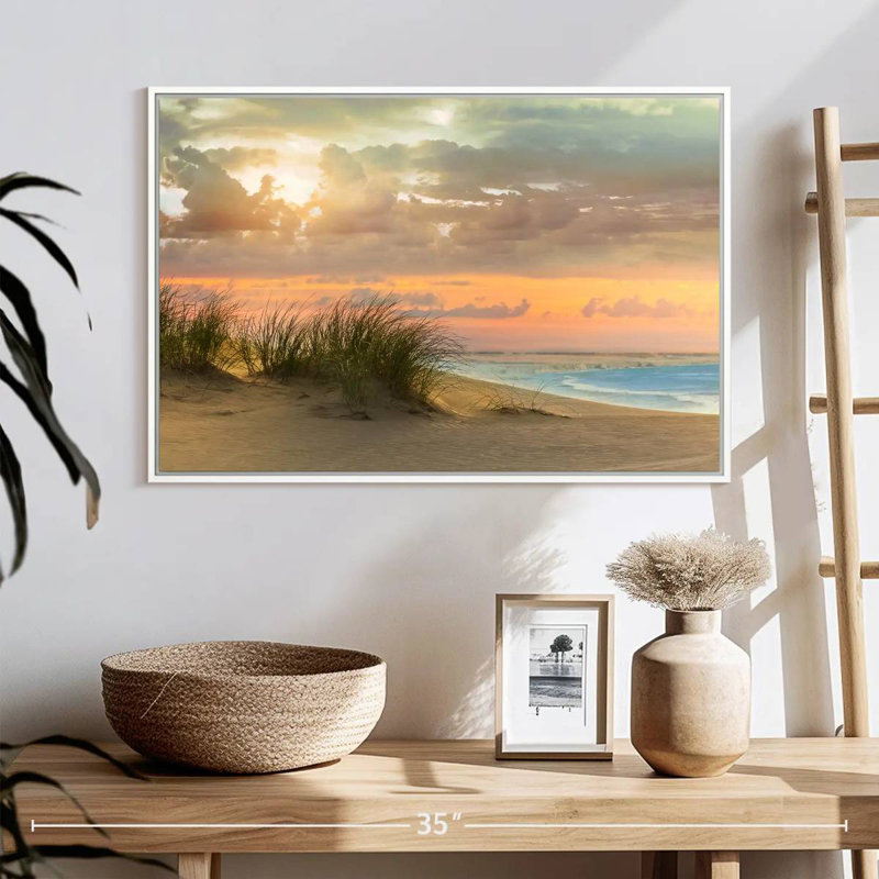 Herbe de mer et crépuscule, Cadre flottant blanc, 25 po x 17 po
