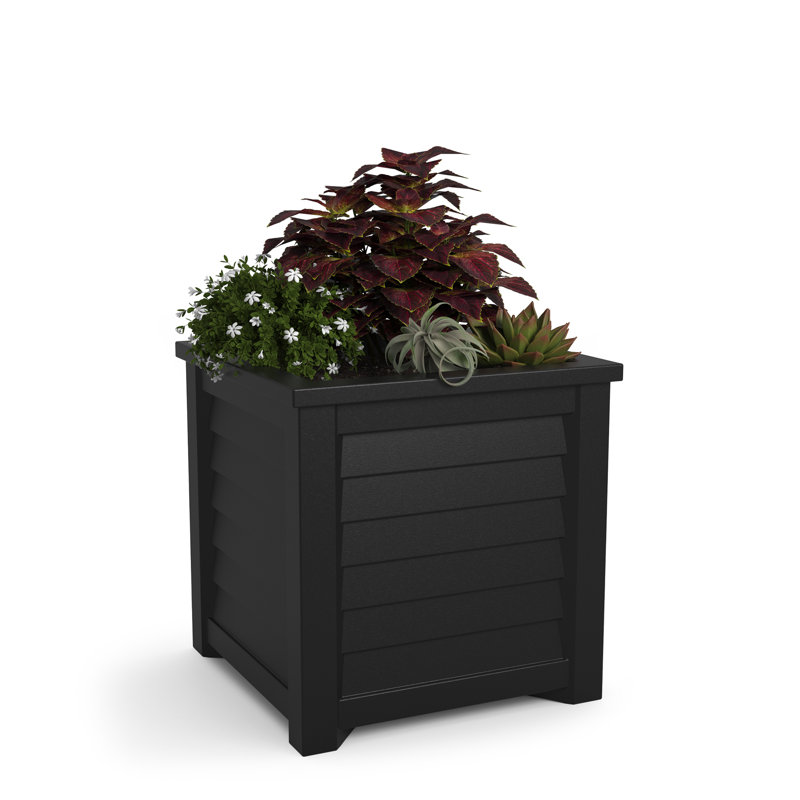 Lakeland Square Resin Planter with Water Reservoir, Black, 20" H x 20" W x 20" D