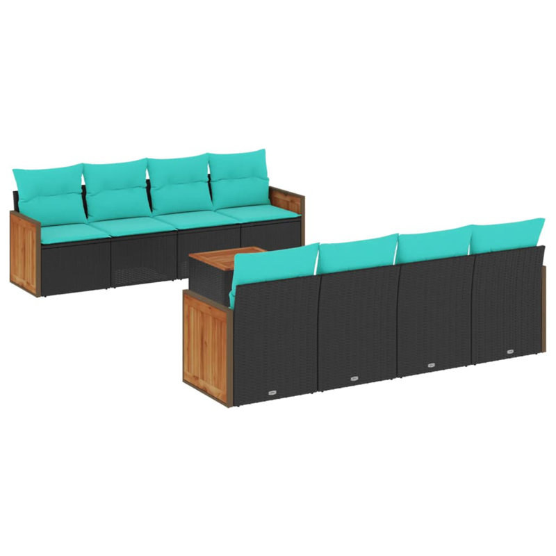  Ensemble de canapé de patio 9 pièces avec coussins en rotin de polyester noir