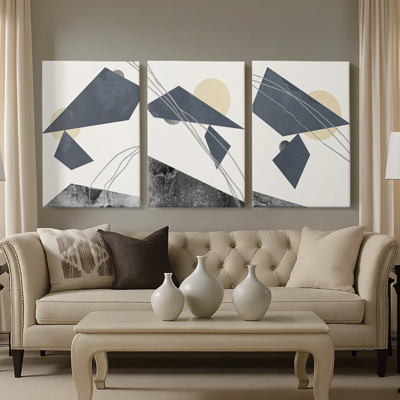 Diamond Slate I - Toile tendue avec châssis sur mesure - 3 pièces, H 60 po x l 120 po