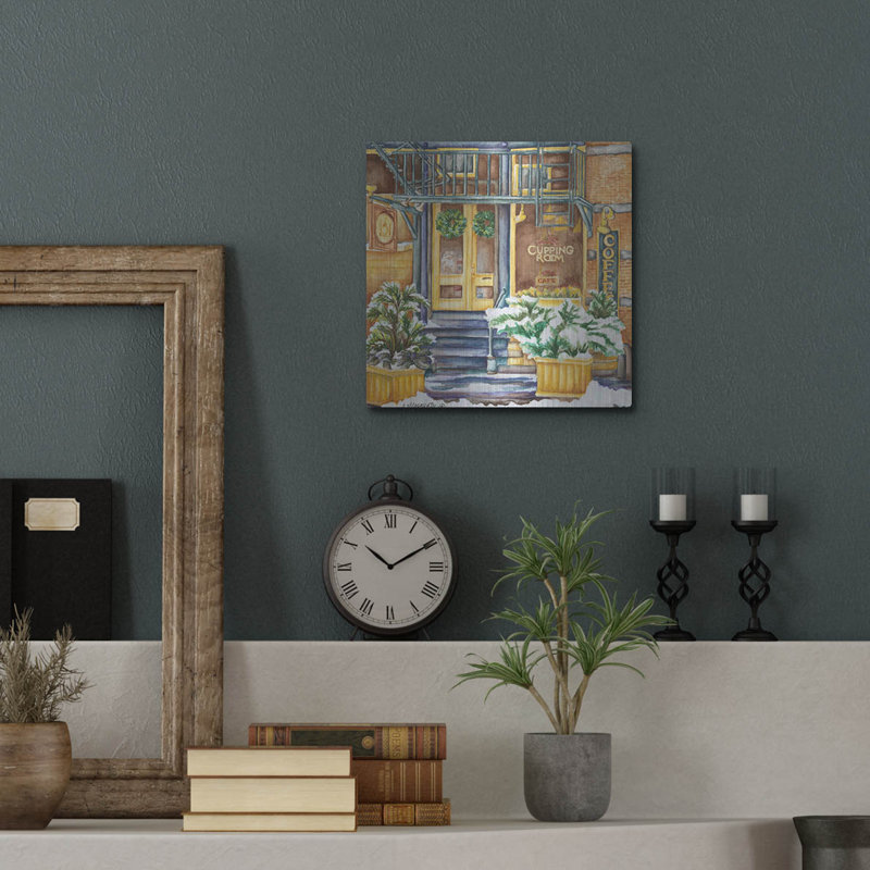 Art mural en métal Red Barrel Studio® «Cafe Cupping Room Ext Winter» par Andrea Strongwater, H 12 po x l 12 po