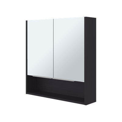  Jaspe 24" Mirrored Bathroom Cabinet with Storage, Wall Mounted Medicine Cabinet with Open Shelf – Wenge