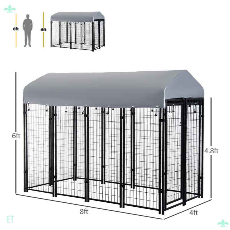 Dog Kennel Dog Exercise Pen With Lockable Door, Water-Resistant Canopy, 71.92" H x 95.92" W x 48.13" D