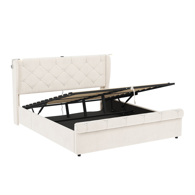 Upholstered Ottoman Storage Bed, Beige