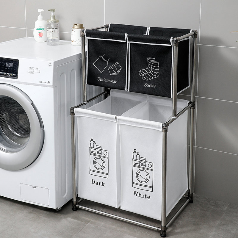 Trieur de linge à 2 niveaux avec 4 sacs amovibles, quatre roues, facile à déplacer, lavable et souple