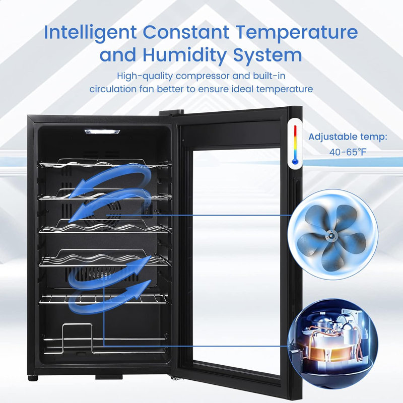 16.9'' 24 Bottles Wine Refrigerator (40°F To 65°F) With Upgraded Compressor Cooling Digital Temperature Control Mini Wine Cellar