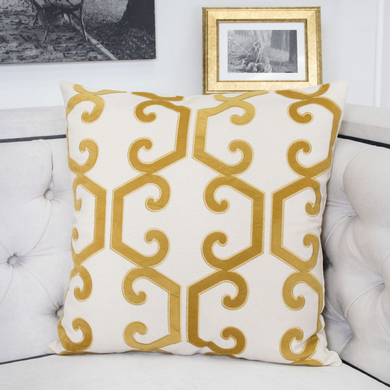  Applique Cotton Geometric Throw Pillow, Yellow