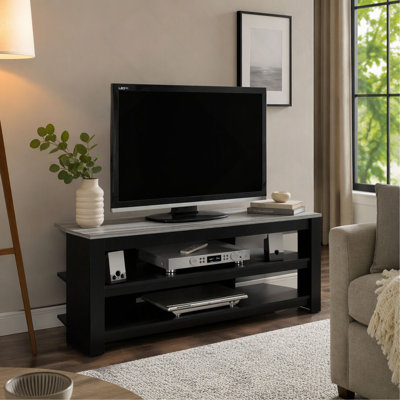 42 Inch TV Stand and Media Entertainment Centre with Storage Shelves, Brown Laminate, Contemporary Modern for Living Room and Bedroom