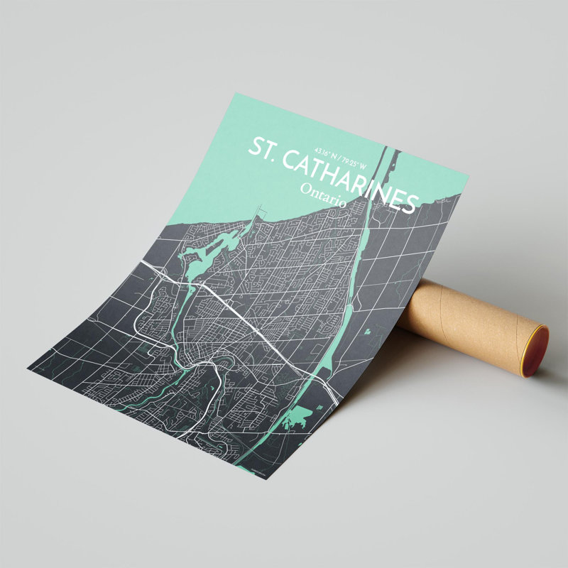 St. Catharines City Map, impression, H 20 po x l 16 po, Vert / gris