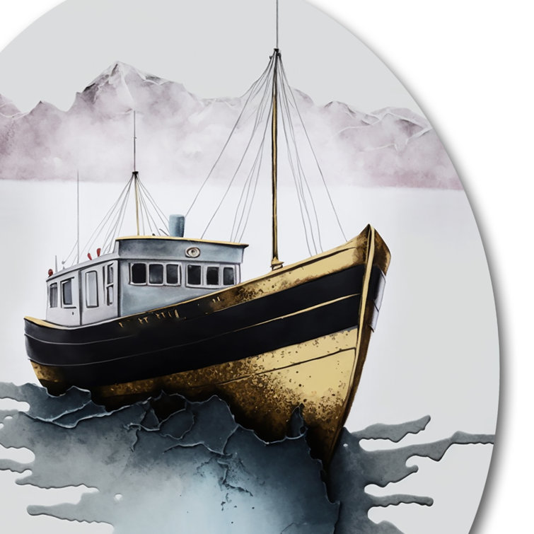 Dziadon Gold Modern Fishing Boat III On Metal Print