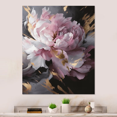 Art mural harmonieux rose et gris en pivoine