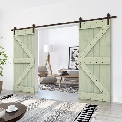 84'' Solid Wood Paneled Painted without Installation Hardware Kit Barn Door