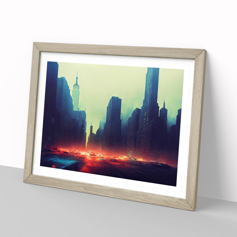 XH1022-621X A New York City Skyline Vol.2 - Single Picture Frame Print, Oak, 46cm H x 64cm W x 2cm D
