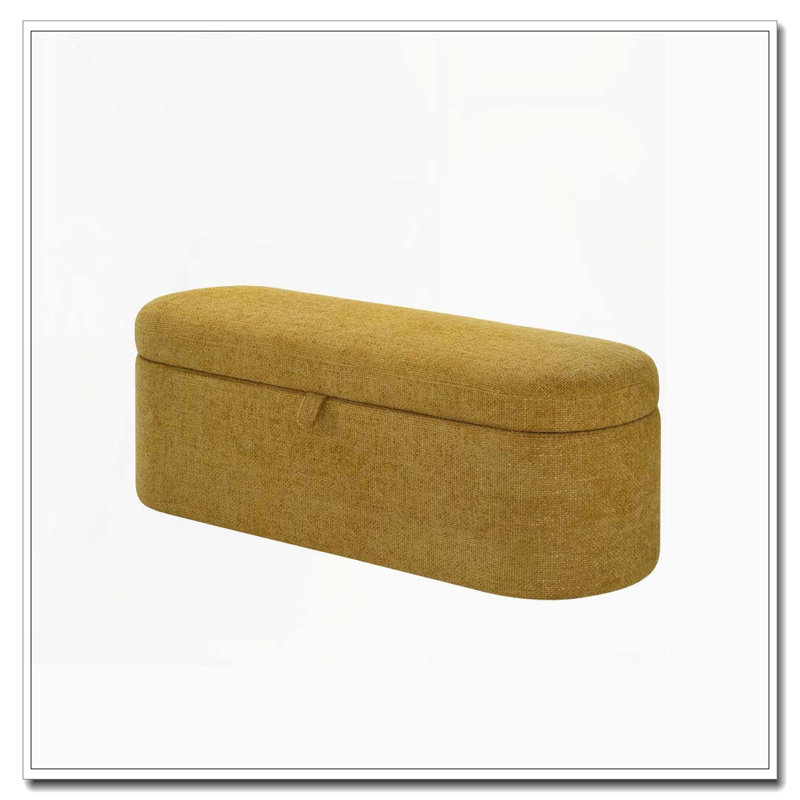 Banc de rangement avec revêtement en tweed doré et compartiment caché