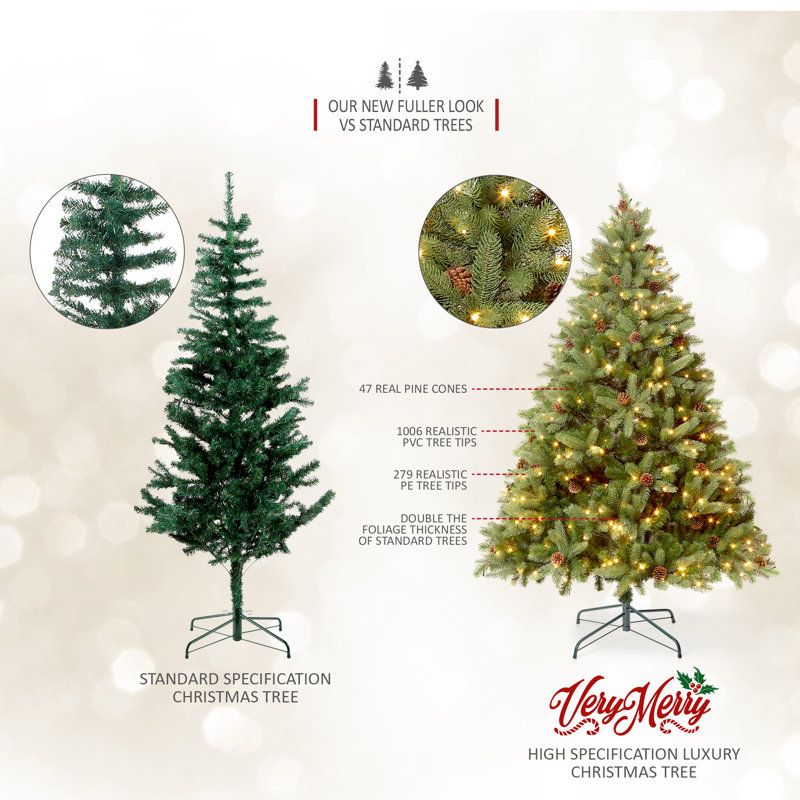 VeryMerry 'Ascot' Christmas Tree with LED Lights with Timer, 8 Light Modes, Decorative Pinecones, 7.02ft H