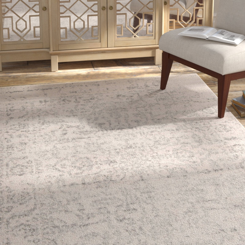 Tapis oriental argent et ivoire Christa, Rectangle 8 pi x 10 pi