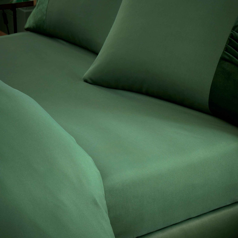 Microfibre 2 Piece Modern Duvet Cover Set, Double Duvet Cover Set + 2 Standard Pillowcases, Dark Green