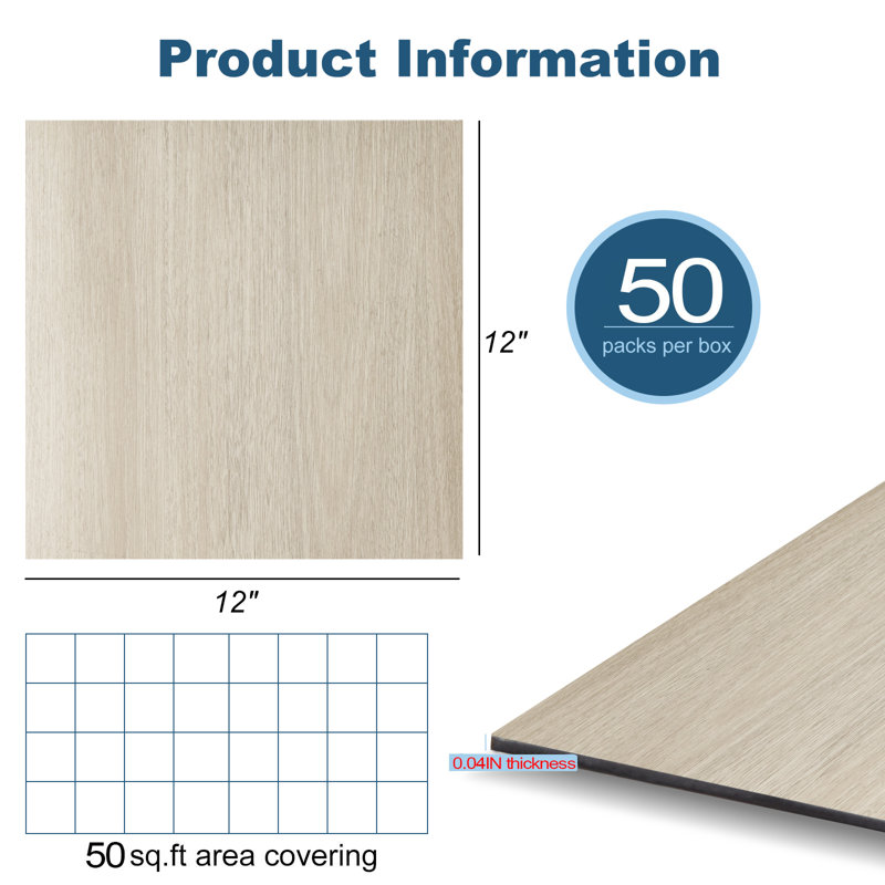 12" x 12" Luxury Vinyl Tile,Self-adhesive Vinyl Flooring, Cream Oak