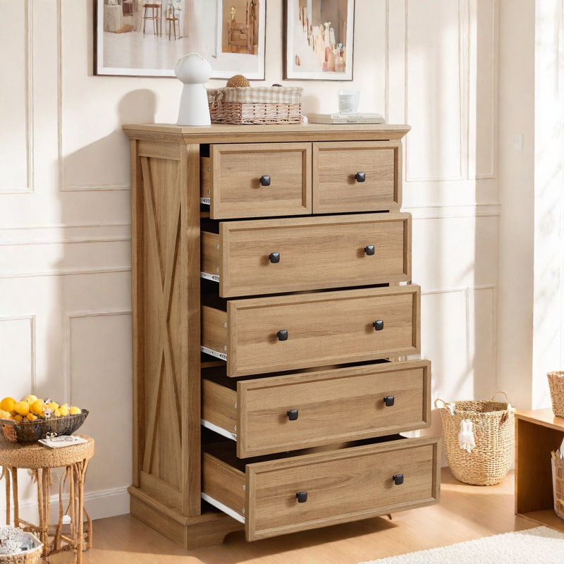 Dalraj Farmhouse Dresser with 6 Drawers and Metal Handles