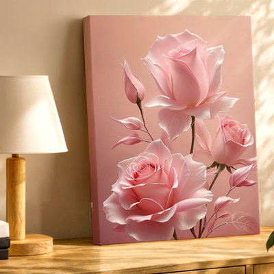 Rose rose floral doux pastel fleur affiche botanique sur toile, œuvre d'art floral contemporain décoratif pour salon chambre bureau couloir appartement galerie murale Home Decor
