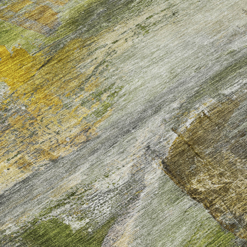 Machine Washable Indoor/Outdoor Xhevrie Olive Rug, Rectangle 3' x 5'
