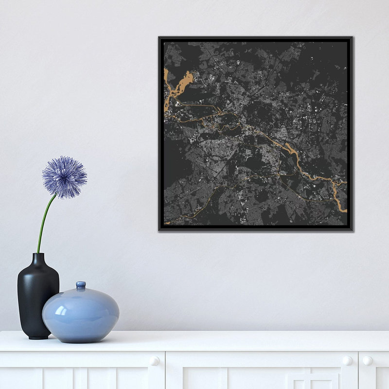 « berlin urban map », impression sur toile tendue, Toile avec cadre noir, H 18 po x l 18 po x P 1,5 po, Pas de tapis
