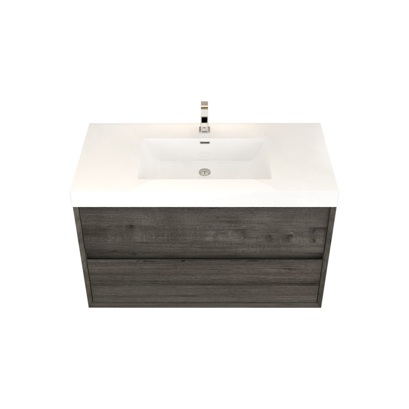 41.7'' Single Bathroom Vanity with Plastic Top, Smoke Oak