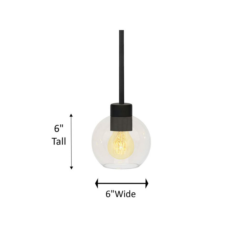 Luminaire suspendu simple 1 lumière Aimey-Louise, Noir, Transparent