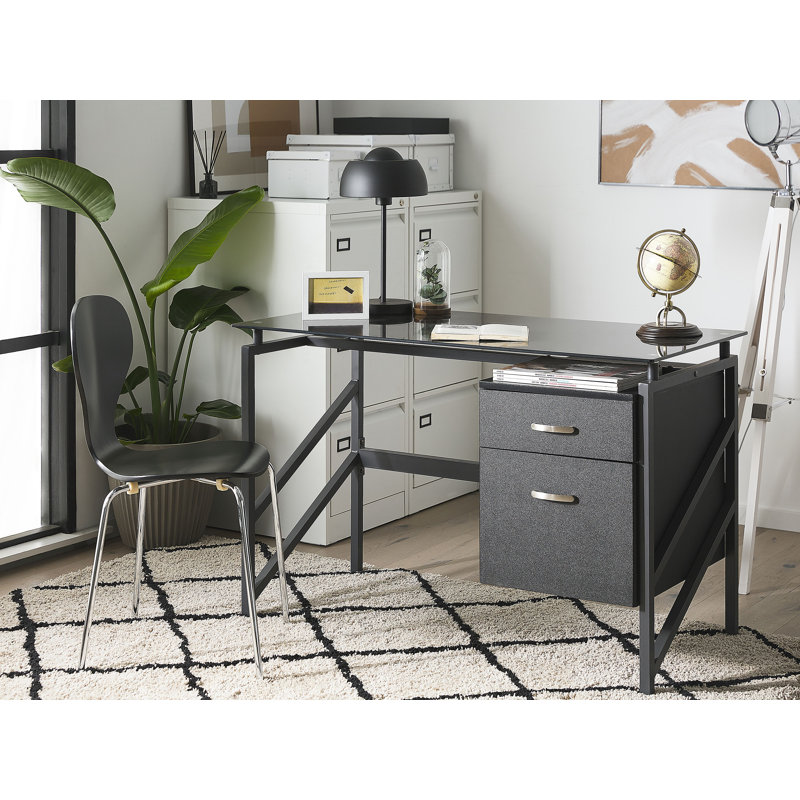 O'Brien Glass Top Metal Base Writing Desk
