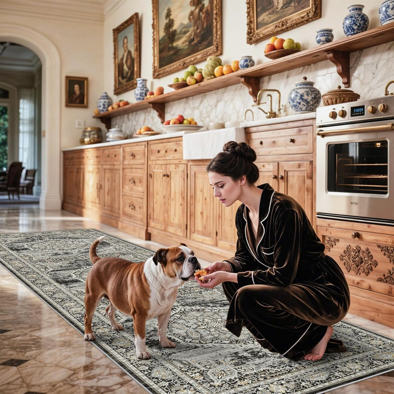 Washable Entryway Rug: Farmhouse Kitchen Hallway Rug Wide Soft Water Resistant Floor Mat for Bathroom Nursery Non Slip Indoor Carpet for Living Room Bedroom Dining Room(Black)