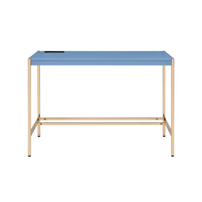 Rectangular Navy Blue And Gold Desk With Outlet Functions For Productive Environment Convenience