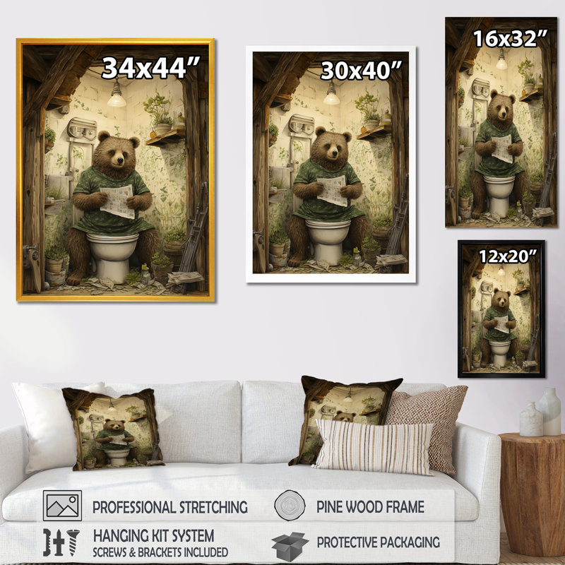 Bears Bathroom Break 2 - Toilet Wall Art, 40" H x 30" W x 1.5" D