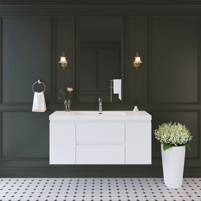 Meuble-lavabo flottant 48 po avec lavabo, meuble-lavabo mural moderne avec lavabo en résine et tiroirs à fermeture en douceur 48 po
