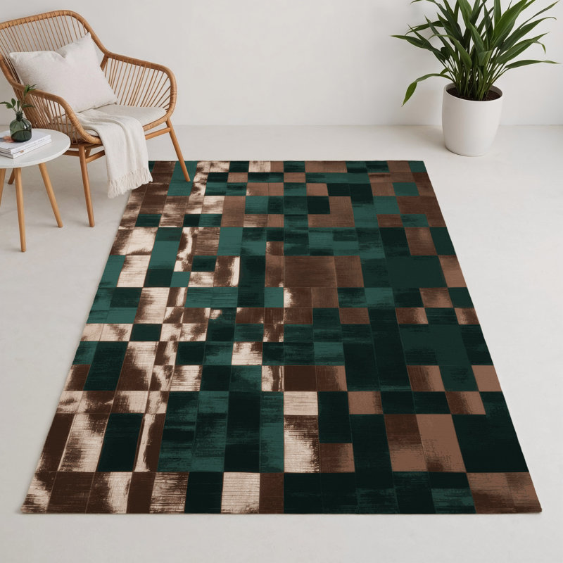 Tapis d'intérieur et d'extérieur à carreaux vert, Rectangulaire 3 pi x 5 pi