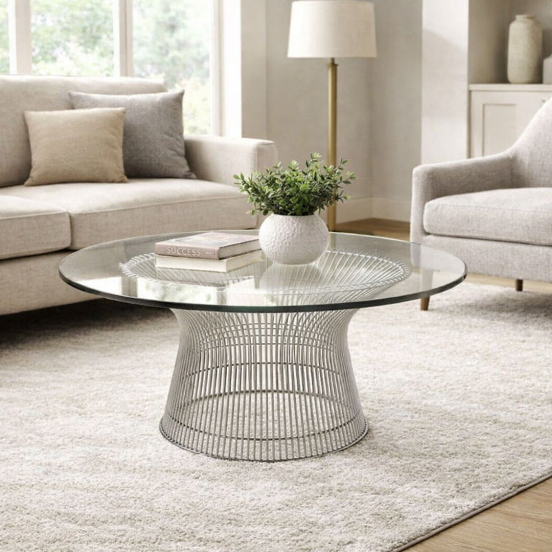 Lydie Glass Coffee Table, Chrome