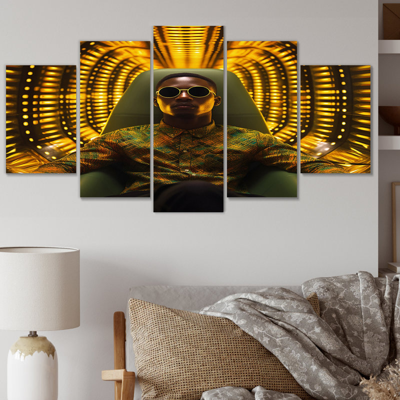 «American Golden rapper», impression d'art mural - 5 panneaux