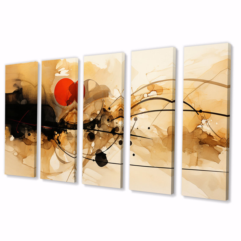 «Abstract Earth Poetry In Motion Retro Waves I», reproduction d'art sur toile - 5 panneaux égaux