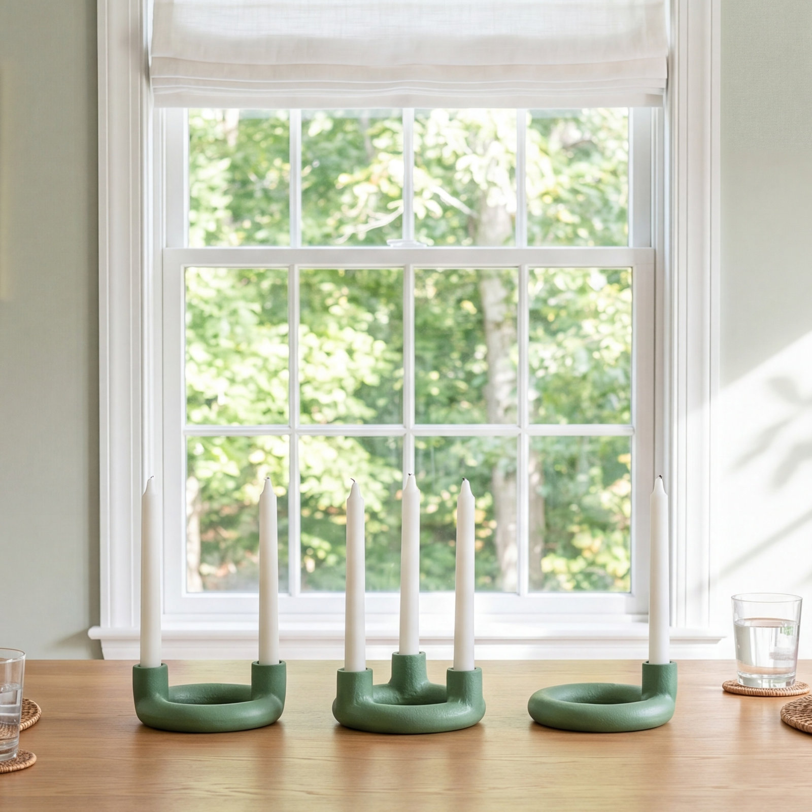 Ashlyn 3-Piece Aluminum Candlestick Set, Green