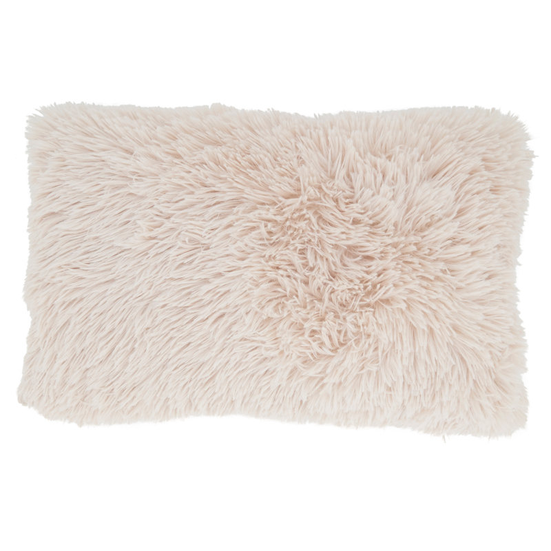 Natural Faux Fur Oblong Throw Pillow Cover, 12 x 20 in