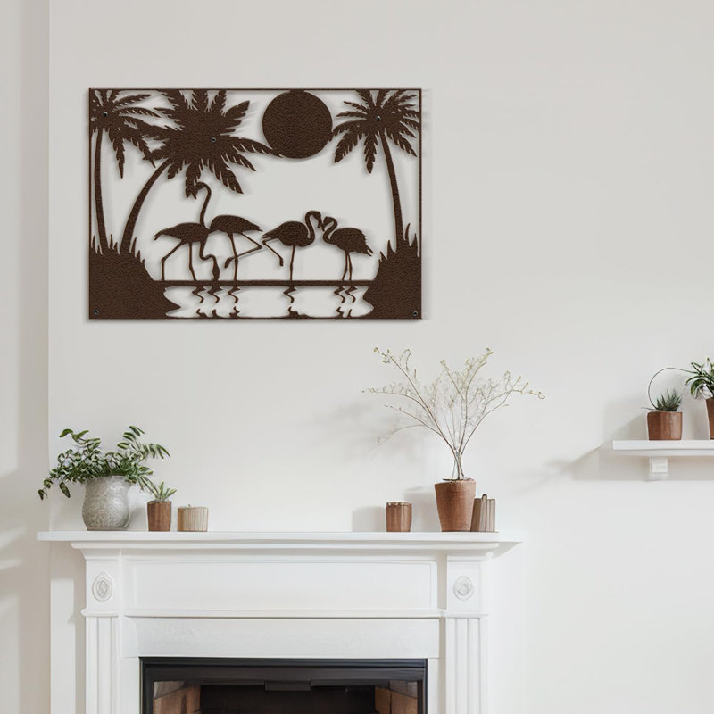 Silhouette de palmier tropical tropical silhouette abstraite murale décorative murale décoration murale, Brun