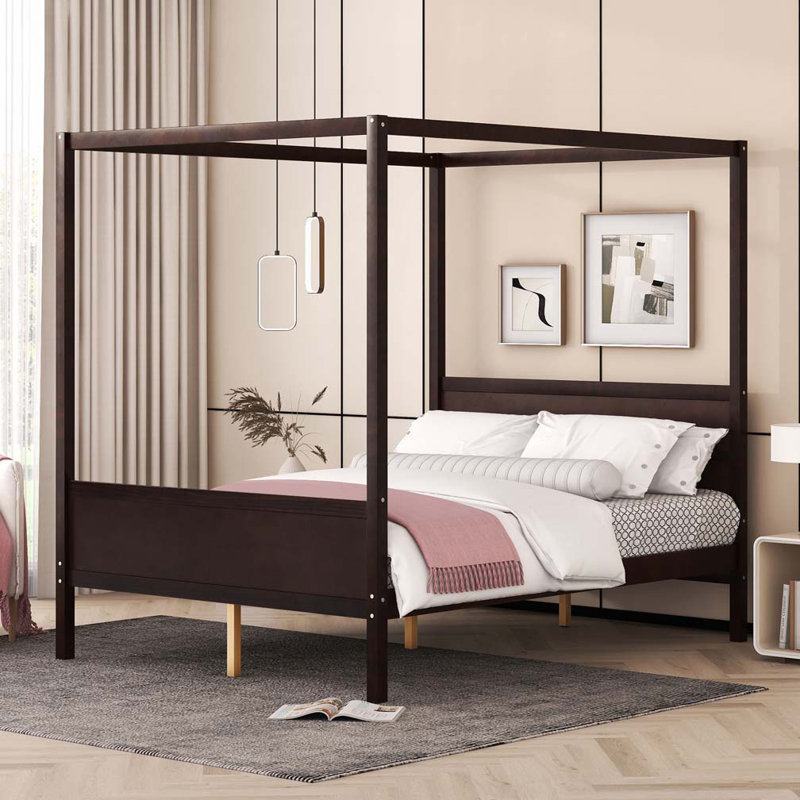 Lit plateforme à baldaquin en bois, Espresso