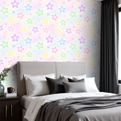 Peel and Stick Wallpaper Roll Removable Glitters rainbow sky Shiny rainbows pastel colour magic fairy starry 23.6"W x 118"H