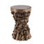 Table d'appoint brune de 30 x 30 x 48 cm, avec une base en racine d'arbre organique et une finition chaleureuse pour un style moderne.