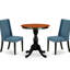 L'ensemble de table de salle à manger 3 pièces comprend une table de salle à manger ronde avec piédestal et 2 chaises Parson rembourrées en tissu bleu, 30 po x 30 po, noir et cerise-991167893-991167883