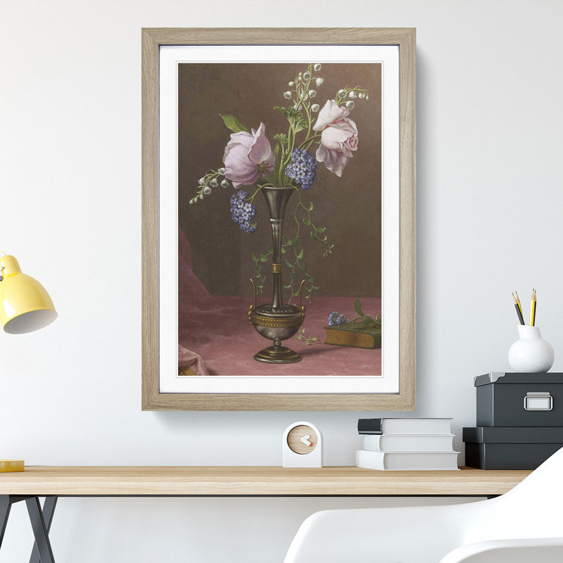 Flowers in a Vase by Martin Johnson Heade - Framed Print, 48cm H x 36cm W x 2cm D, Oak Framed